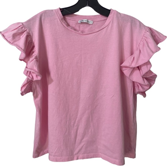 Zara Blush Pink Tee Ruffle Sleeves - Picture 1 of 4